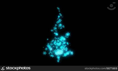 Loopable Rotating blue snowflake sparkles shape of Christmas tree