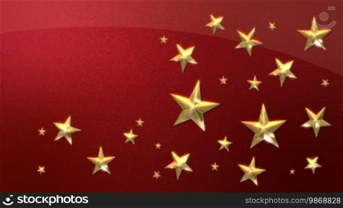 Looping Animation of Festive Gold Stars on a Sparkling Red Background