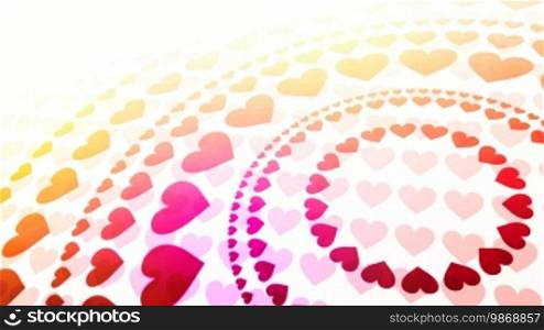 Looping background of concentric, colorful rings of hearts rotating in different directions at different speeds. The first and last frame match for looping possibilities. HD 1080p quality 29.97fps.