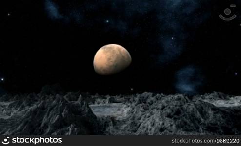 Mars (planet) against mountains and the starry sky