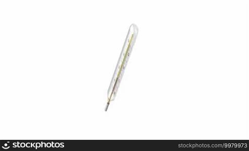 Mercury thermometer spin on white background