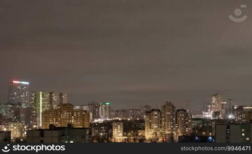 Moscow high angle aerial view time lapse by night