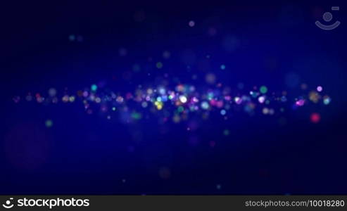 Multicolored particles in space forming a horizontal line