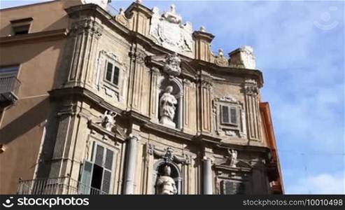 Multiple shots of ancient buildings in Palermo, Sicily, Italy