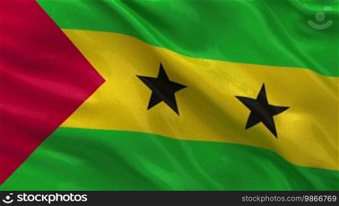 National flag of Sao Tome and Principe in the wind. Endless loop.
