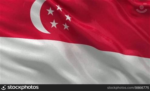National flag of Singapore in the wind. Endless loop.
