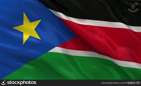 National flag of South Sudan in the wind. Endless loop.
