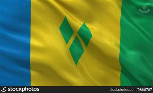 National flag of St. Vincent and the Grenadines in the wind. Endless loop.