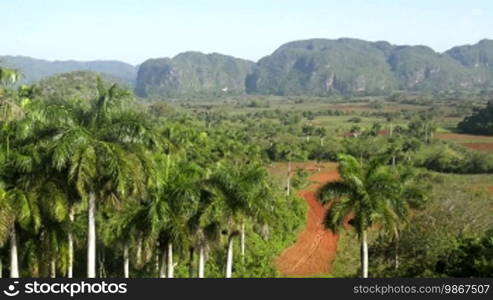 Nature and landscape, view of hills and mountains in Viñales, Vinales, Pinar del Rio, Cuba. Wide angle shot