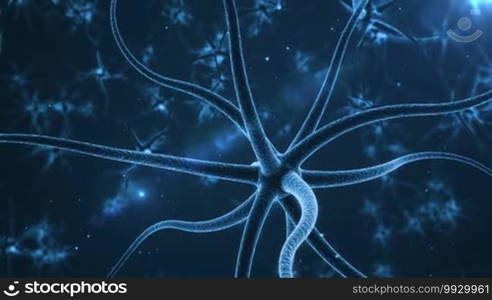 Neurons with electric impulses. Real Neuron synapse network 3D animation.