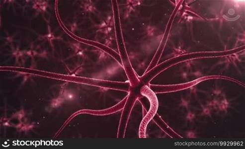 Neurons with electric impulses. Real Neuron synapse network 3D animation.