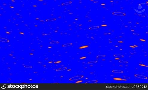 Orange rings float on waves on a dark blue background
