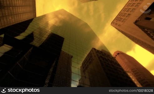 Pan over skyscrapers in Financial District, New York City