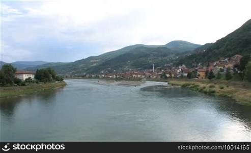 Panoramic view over river Drina in Gorazde, Bosnia and Herzegovina