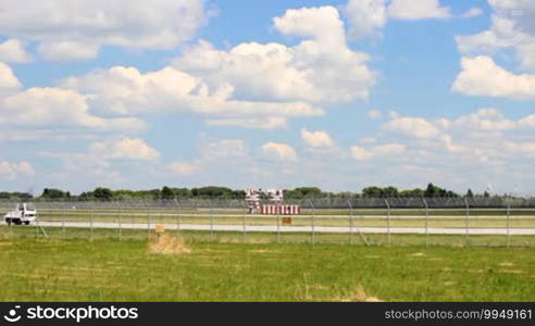 Passenger plane goes down the runway