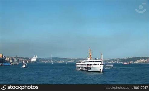 Passenger ships sailing on the Bosphorus