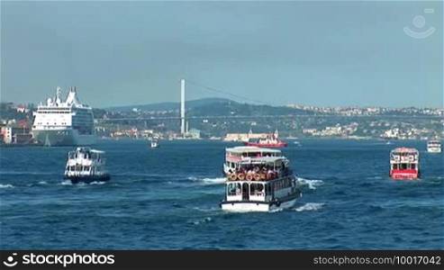 Passenger ships sailing on the Bosphorus