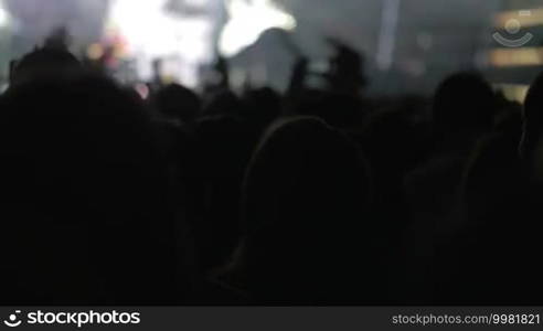 People are dancing, singing along and enjoying themselves during the musical band performance.