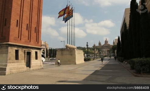 Plaza de España, with one of the Venetian Towers, in Barcelona.