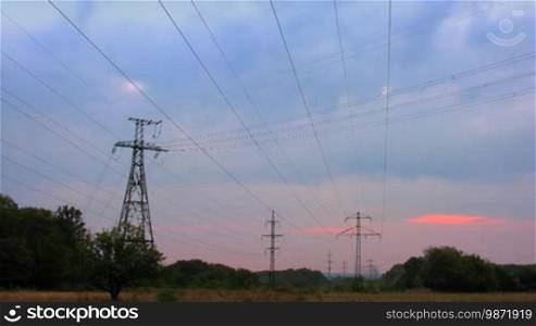 Power Lines in Sunrise. Time Lapse without birds and defects.