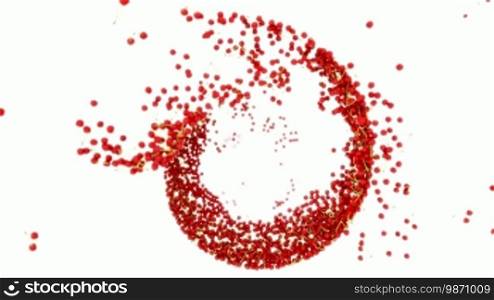 Red cherry flow with slow motion over white