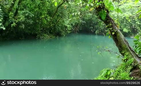 Rio Celeste (Blue River) in Tenorio Volcano National Park, Costa Rica, Central America. Nature, wilderness, natural landscape, environment protection, jungle, forest, rainforest, trees