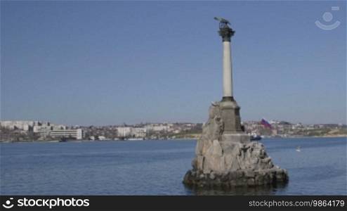 Russian flag on Sunken Ships Monument, symbol of Sevastopol, Crimea