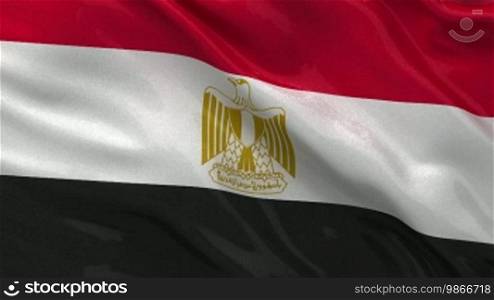 Seamless loop of the Egyptian flag gently waving in the wind. High quality, glossy fabric material.