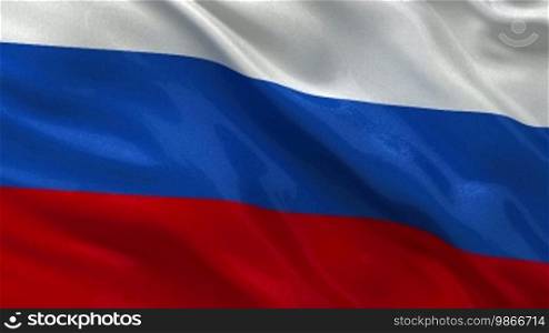 Seamless loop of the Russian flag gently waving in the wind. High quality, glossy fabric material.