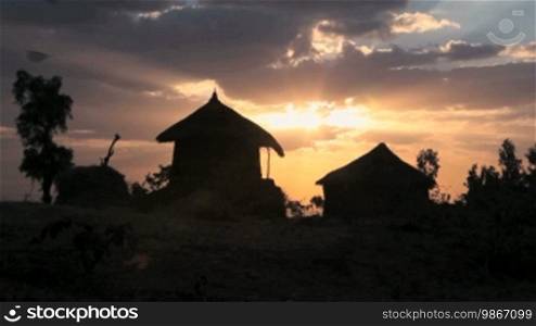 Sequence of African sunset and sunrise in Ethiopia, Africa