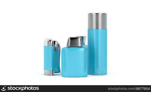 Set of men's cosmetic products (perfume, body spray, antiperspirant deodorants, and aftershave lotion)