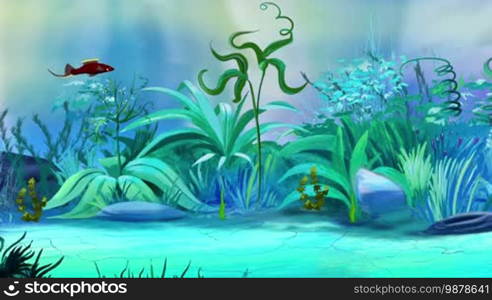 Small Brown and Red Aquarium Fishes float in an aquarium. Handmade animation, looped motion graphic.