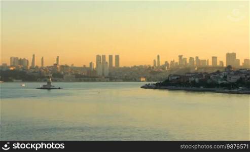 Spectacular view of Istanbul from Bosphorus at dawn