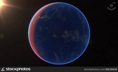 Spinning Earth and zoom in. Planet Earth rotates. Extremely detailed image, including elements furnished by NASA.