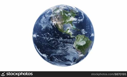 Spinning planet Earth - isolated white background - textures by NASA