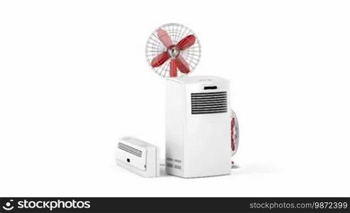 Split system and mobile air conditioners and electric fans