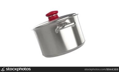Stainless steel pot, rotates on white background