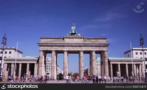 The Berlin Monument Brandenburger Tor at the border between the former eastern and western part of the city on a summer day.