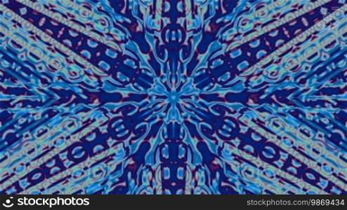 The blue pattern kaleidoscope in the form of a snowflake slowly rotates and changes.