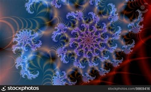 The bright, colorful fractal, similar to a flower, slowly changes its form and colors, bewitching with its beauty!