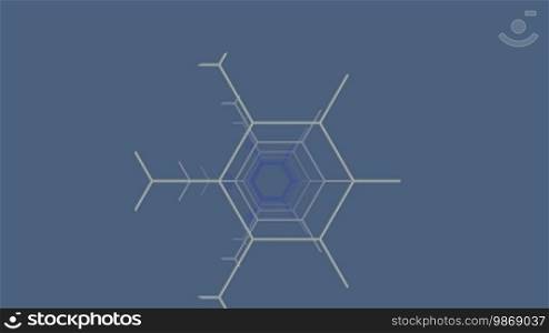The fragment constructions hexagon slowly moves on a gray background