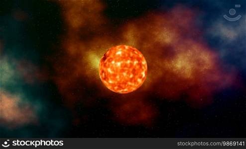 The sun against a nebula and stars