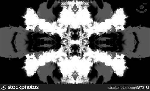 Three animated ink blot designs, also known as Rorschach Tests, with symmetrical ink bleeds spreading from the center.