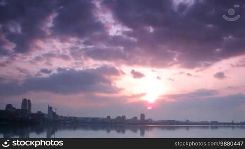 Time lapse. City landscape at sunset. No birds and free of defects.