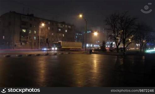 Time lapse in night streets of Dnepropetrovsk, Ukraine.