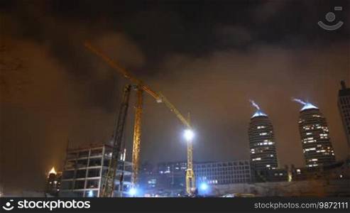 Time lapse. Night building construction.