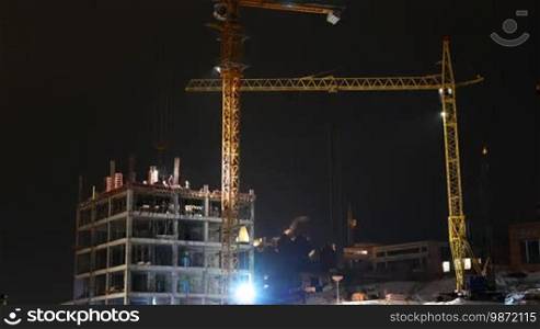 Time lapse. Night building construction.