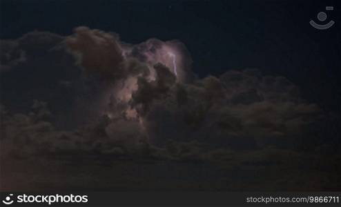 Time lapse of a tropical thunderstorm at night with a lot of lightning bolts
