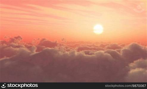 Time lapse of sunrise or sunset, above the clouds. Clouds billowing.