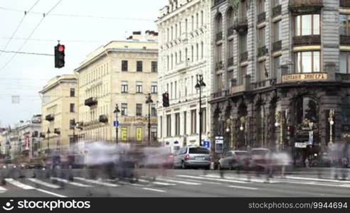 Time lapse of the pedestrian crossing on the Nevsky Avenue.